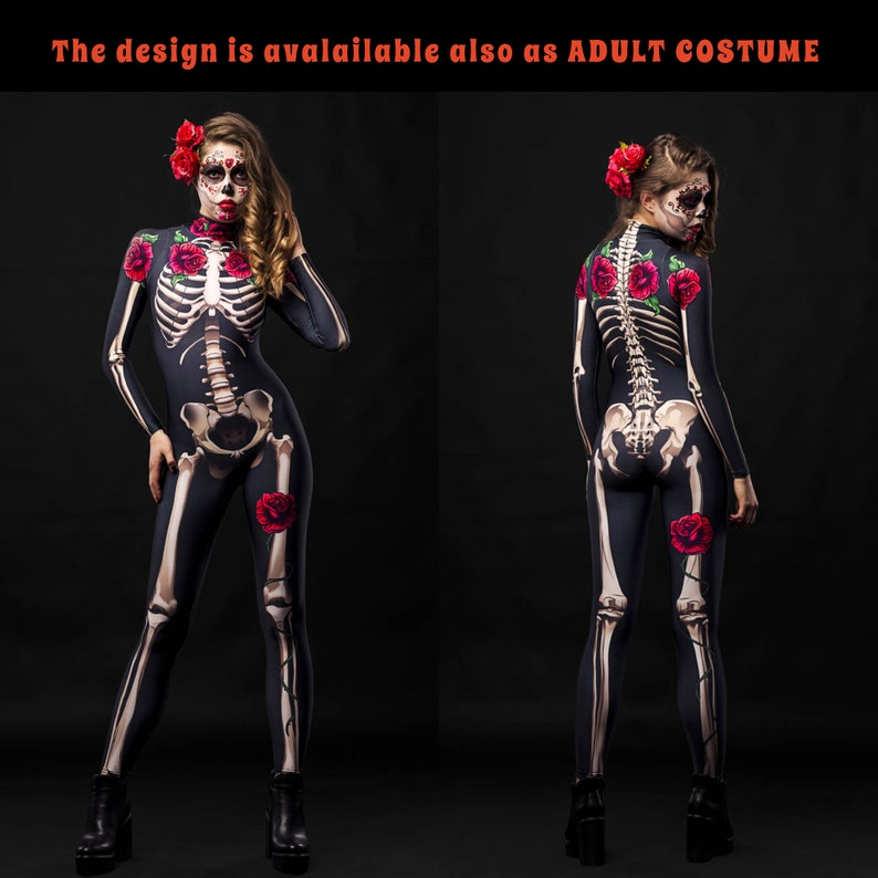 LADY DEATH Halloween Costume KIDS Edition, Kids Full Body Skeleton Costume, Sugarskull Halloween Costume, Day of the Dead Costume for Kids image 8