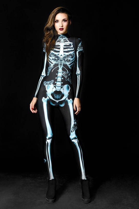 Runway Splash Ladies Women’s Halloween Leotard Skeleton Bone Print Skull Bodysuit Top 8-14