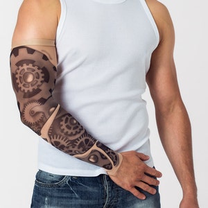 Temporary Tattoo TIME FOR MACHINES (black), Unisex Mesh Tattoo Sleeve, Large Tattoo, Fake Tattoo, Biomechanical Tattoo, Man Gift, Dad&#39;s Gift