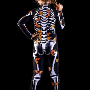 LADY BUTTERFLY Halloween Costume & Wings KIDS Edition, Kids Full Body Skeleton Catsuit, Monarchy Butterfly Costume, Costume for Teenagers image 9