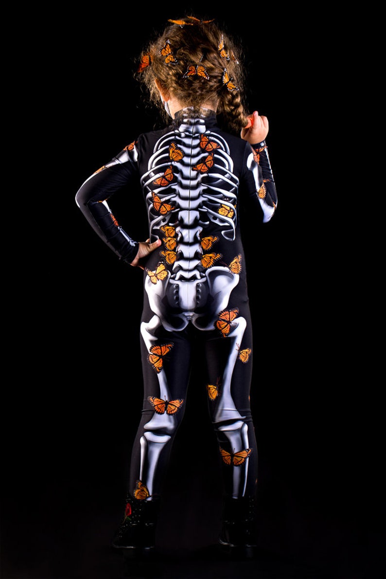 LADY BUTTERFLY Halloween Costume & Wings KIDS Edition, Kids Full Body Skeleton Catsuit, Monarchy Butterfly Costume, Costume for Teenagers image 9