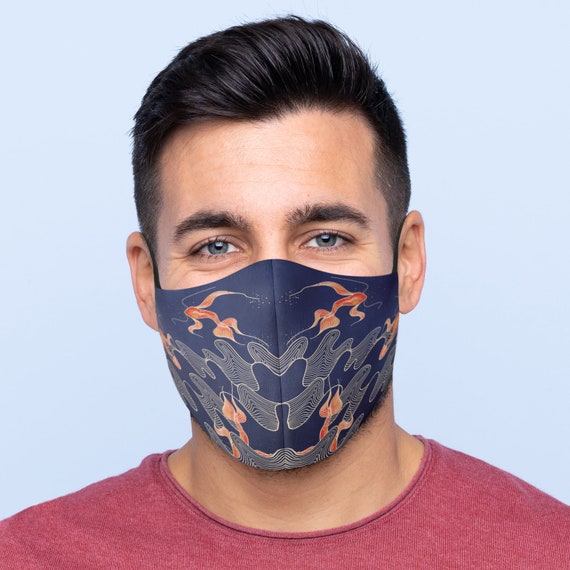 Three Layers Face Mask, Koi Fish Design Face Mask, Reusable Face