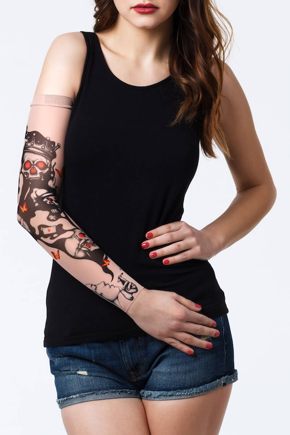 Unisex SMOKE & HAZARD Mesh Tattoo Sleeve, Fake Tattoo, Temporary
