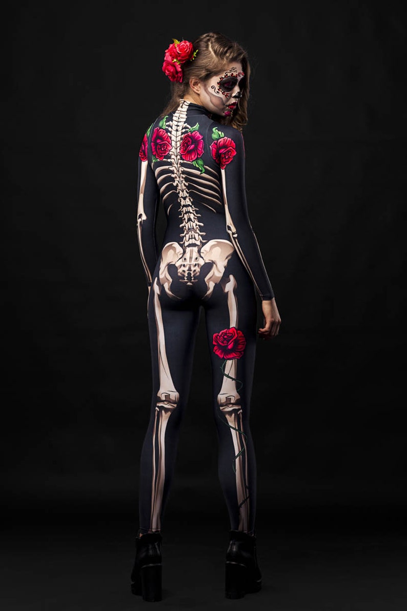 LADY DEATH Disfraz de Halloween para mujer, Esqueleto de cuerpo completo para adultos, Disfraz de esqueleto, Disfraz de Halloween Sugarskull, Disfraz de Día de Muertos imagen 3