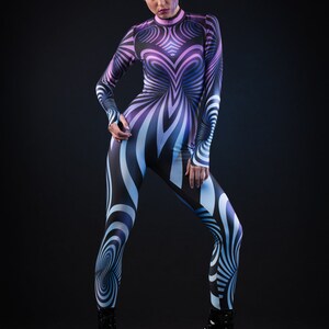 PURPLE SPIRAL Costume for Women, Hypnotizing Costume, Cosplay Costume, 3D Outstanding Halloween Costume, Festival Clothing, Purple Catsuit image 4