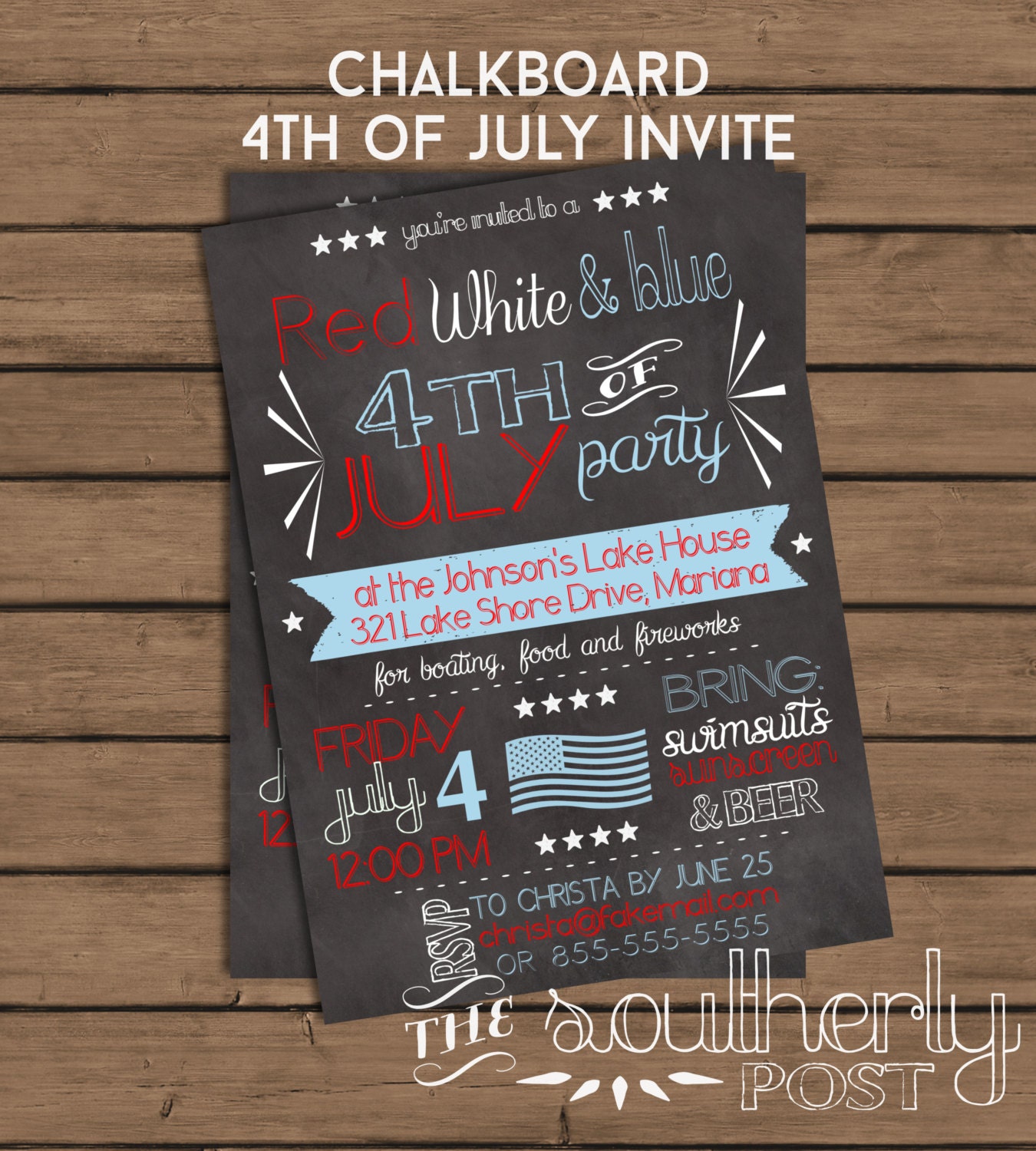 Labor Day 4th of July Memorial Day Party Invitation Etsy