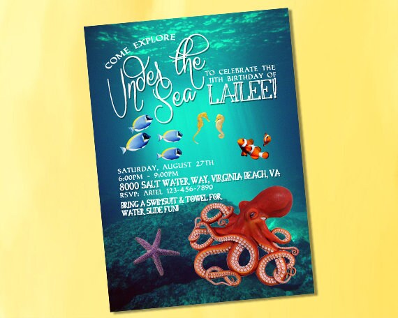 Under the Sea Underwater Ocean Octopus Birthday Invitation