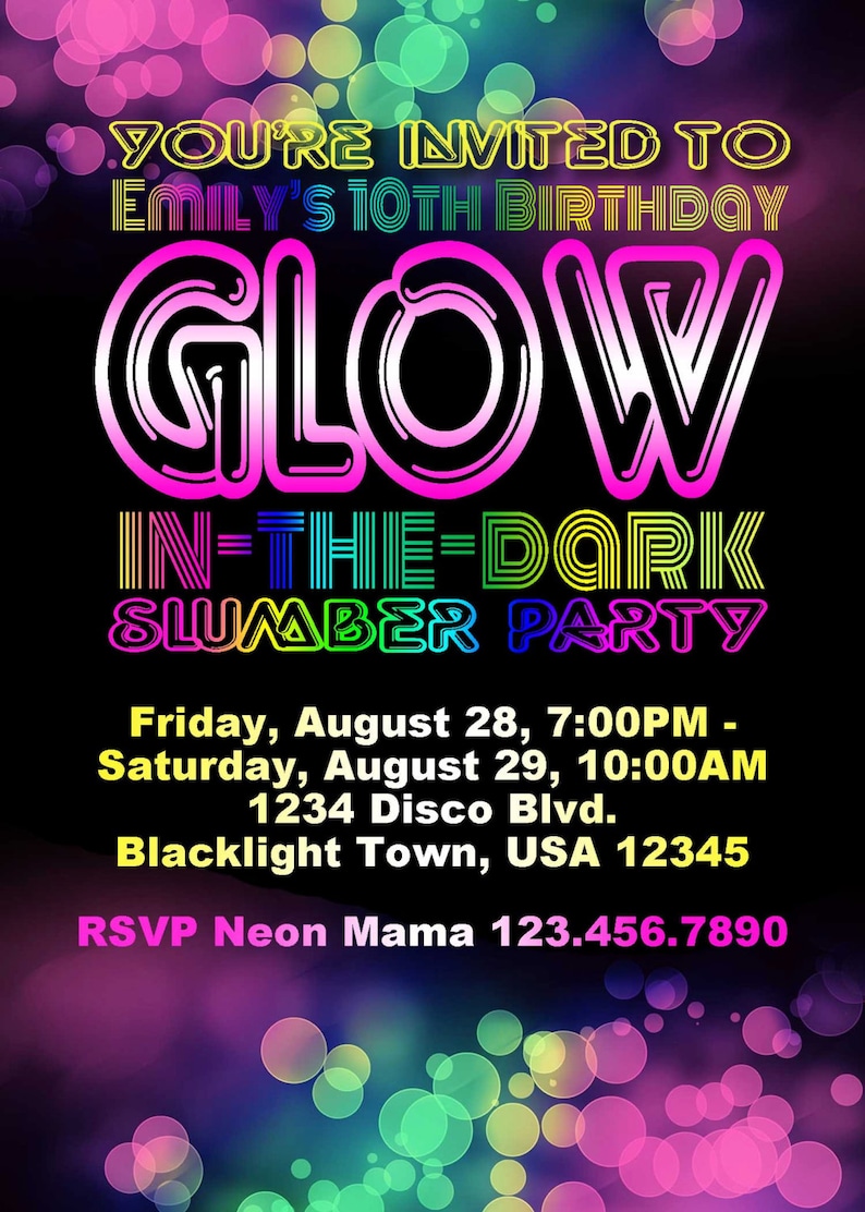 Glow in the Dark Birthday Party Invitation Etsy