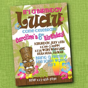 Hawaiian Luau Birthday Swim Party Invitation