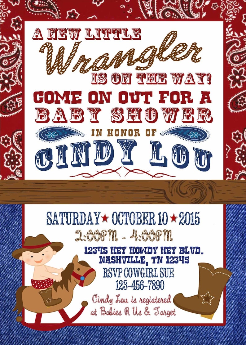 Western Cowboy Baby Shower Invitation Etsy