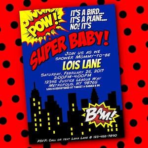 Invitación Superhéroe Super Baby Comic Shower