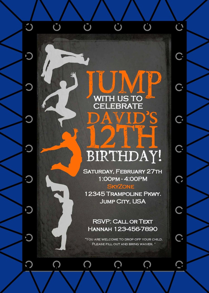 free printable trampoline jump birthday invitation template birthday
