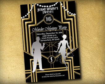 Murder Mystery 1920s Gatsby Style Birthday Invitation