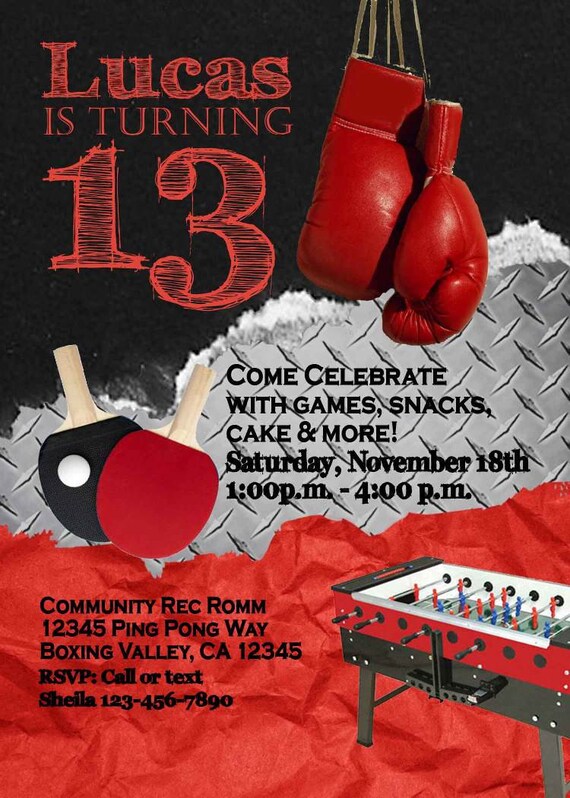 Boxing Ping Pong Table Tennis Foosball Game Birthday Party Etsy