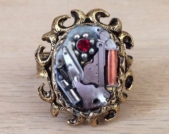 Steampunk Ring, Statement Ring, Upcycled Watch Ring