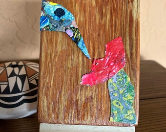 Hummingbird Art, Mixed Media Art, Pour Paint On Wood