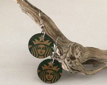 Mermaid Earrings/ Starbucks Inspired Earrings/Reclaimed Cardboard Earrings