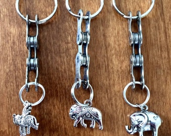 Cyclist Gift/Elephant Keychain/Elephant Charm Keychain/Upcycled Bike Chain Keychain