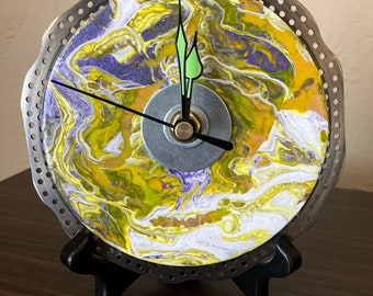 Upcycled CD Clock, Acrylic Pour Paint Clock, Gifts for Cyclists