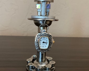 Repurposed Bicycle Axle Clock, Unique Desk Clock, Robot Clock