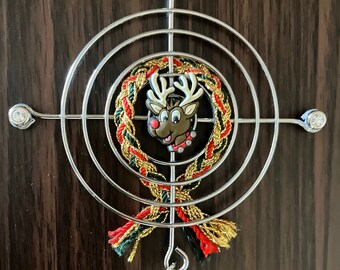 Rudolph The Reindeer Ornament, Upcycled Computer Fan Grill