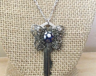 Butterfly Necklace, Upcycled Key Jewelry