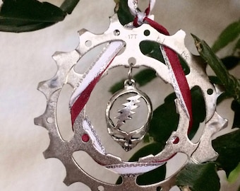 Gifts For Deadheads/Bike Parts/Upcycled Repurposed Recycled Bike Gear Ornament