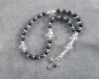 Anglican Rosary – Faceted Blue Sunstone, Swarovski Crystal, and Talavera Folk Cross