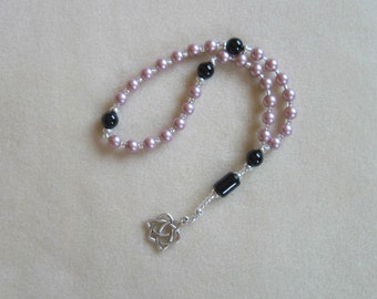 Anglican Rosary – Powder Pink Swarovski Crystal Pearls, Black Onyx, and Celtic Heart in Trinity Pendant
