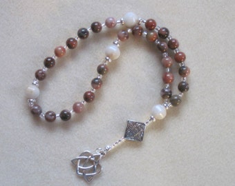 Anglican Rosary – Orange River Jasper, Malay Jade, Celtic Heart in Trinity Pendant