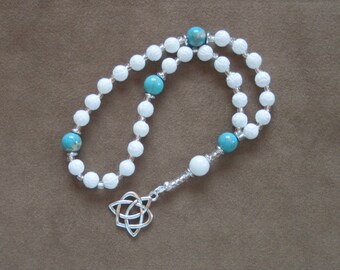 Anglican Rosary – Carved Tridacna Shell, Blue Imperial Jasper, and Celtic Heart in Trinity Pendant