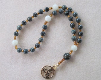 Anglican Rosary – Kambaba Jasper, Peridot Jade, Picasso Jasper, and Celtic Triskele (Trinity) Pendant