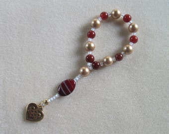 Anglican Rosary Chaplet – Swarovski Pearls, Carnelian, Art Glass, and Celtic Heart Pendant