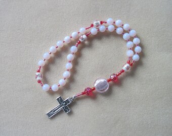 Anglican Rosary - Pink Milk Glass, Lampwork Beads, Silver foil Art Glass, and Channel Cross