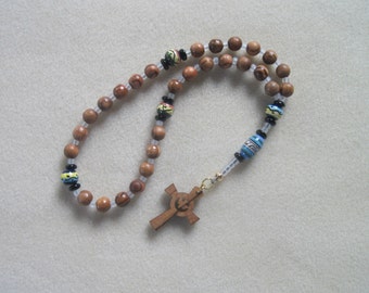 Anglican Rosary – Bethlehem Olivewood, Ceramic Beads, and Olivewood Holy Spirit Cross