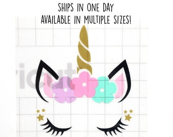 Unicorn Horn and Eyelashes 1 Set Vinyl Sticker PurpleSilver