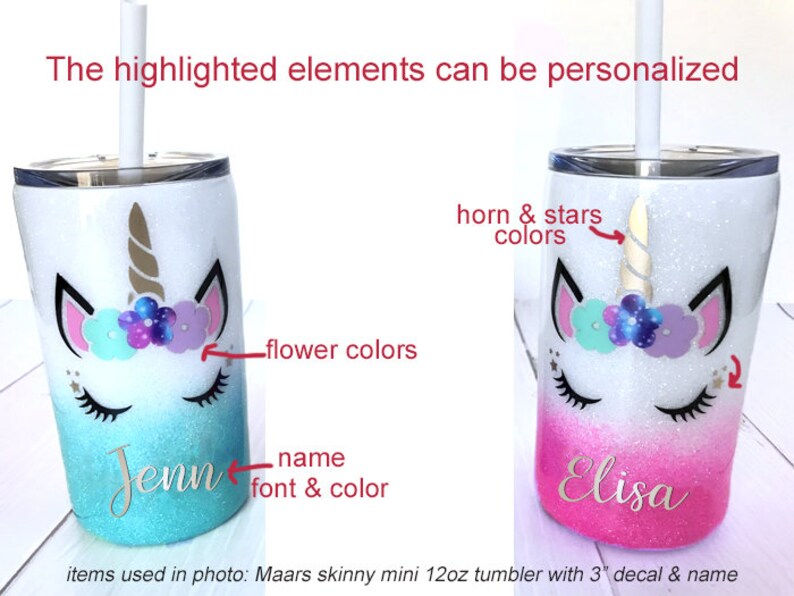Unicorn Decal With Name Tumbler Decal Personalized Vinyl Etsy