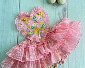 Vintage Pink Heart Dress, Girls Heart Dress, Heart Romper, Heart Romper Tutu, Girls Easter Dress, Girls Birthday Dress, Valentines Dress