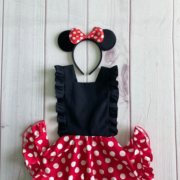 Minnie Mouse Inspired Dress, Girls Toddler Minnie Mouse Dress, Disney Inspired Minnie Mouse Dress, Minnie Mouse Pinafore Dress, Minnie Pinny