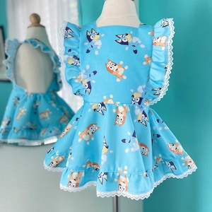 Toddler Girls Bluey and Bingo Inspired Dress, Bluey Birthday Dress, Bluey Toddler Dress, Bluey Dress, Girls Bluey and Bingo Pinafore Dress