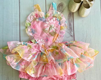 Vintage Dotted Swiss Heart Dress, Girls Heart Dress, Heart Romper, Tutu, Girls Easter Dress, Girls Birthday Dress, Valentines Dress