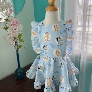 Bluey and Bingo Inspired Toddler Girls Dress, Bluey Birthday Dress, Bluey, Toddler Dress, Bluey Dress, Girls Bluey and Bingo Pinafore Dress
