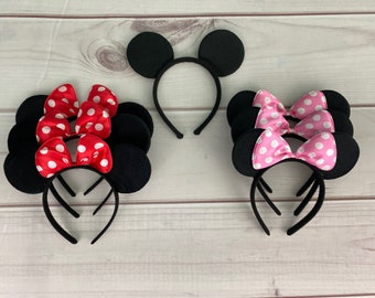 Minnie Mouse Ears, Mickey Mouse Ears, Headband Mouse Ears, Headband, Toddler Mouse Ears, Adult Mouse Ears, Big Bow Mouse Ears,