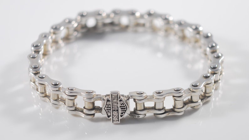 Harley Davidson Bracelet Vintage Heavy Sterling Silver 925 Motorcycle Chain Link Style Unisex Biker