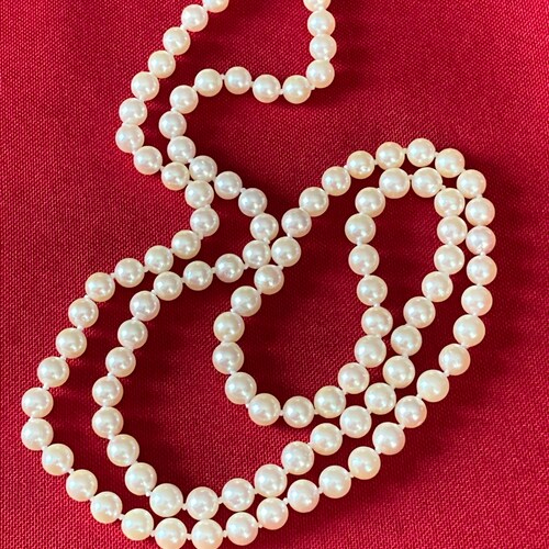 Estate Double Knotted Cultured shops Pearl Necklace Simple Classic Yellow Gold 14k Clasp 29” Long