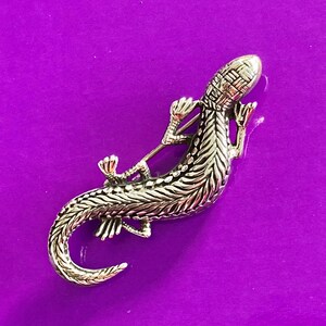 Vintage Textured Sterling Silver Lizard Iguana Brooch Pin 925