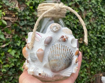 Shells Mosaic Vase, One-of-a-Kind, California Sea Glass, Hand Made