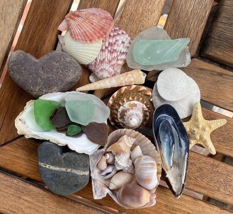 A Large Scoop From the Beach - Sea Glass, Shells, Wishing Stone, Heart ...