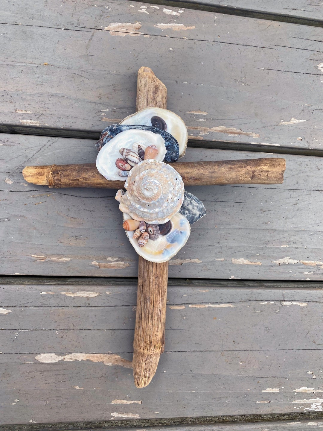 Bamboo Cross With Shells - 12 X 9
