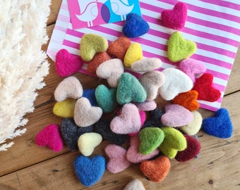 Felt Hearts - Packs of 10 - Assorted Colours - Valentine Craft Supplies